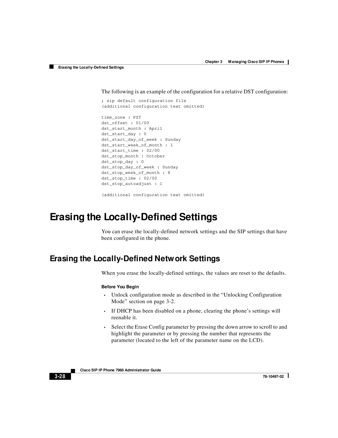 Cisco Systems IP phone 7960 manual Erasing the Locally-Defined Settings, Erasing the Locally-Defined Network Settings 