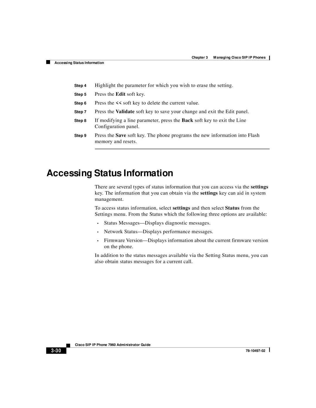 Cisco Systems IP phone 7960 manual Accessing Status Information 