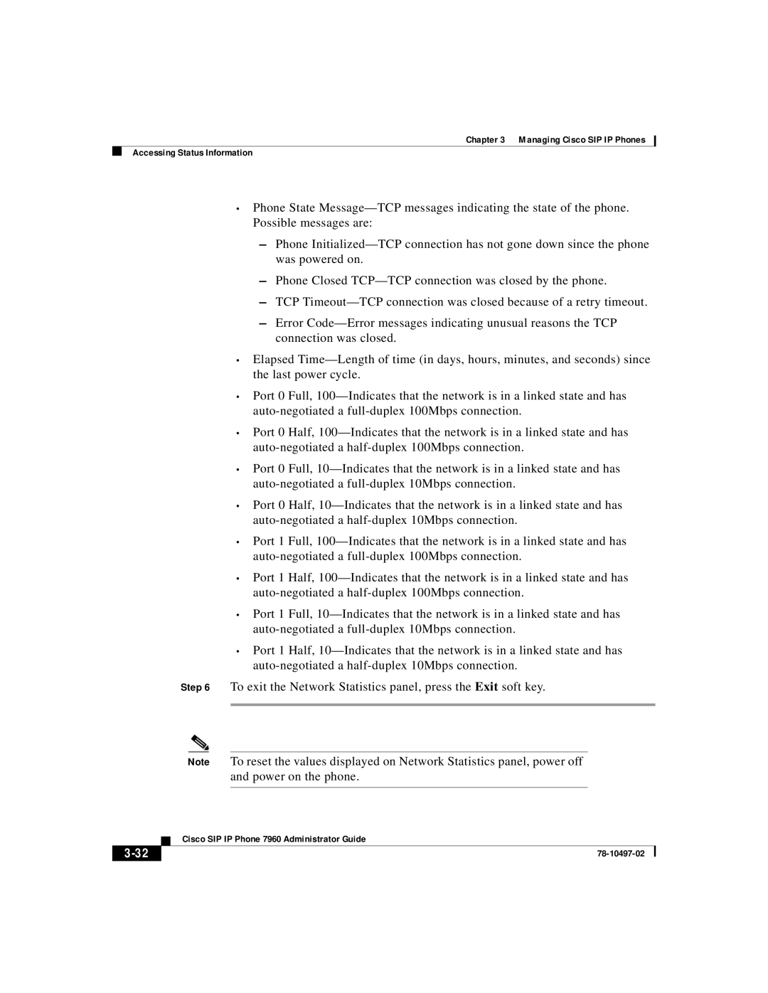 Cisco Systems IP phone 7960 manual Managing Cisco SIP IP Phones Accessing Status Information 