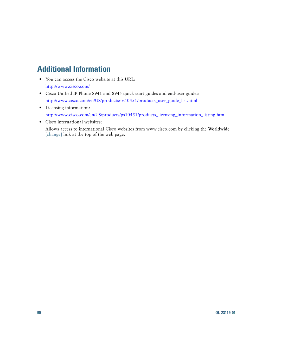 Cisco Systems IP Phone 8941 and 8945 manual Additional Information 