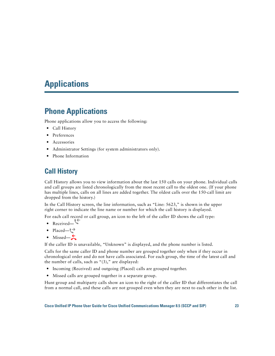 Cisco Systems IP Phone 8941 and 8945 manual Phone Applications, Call History 