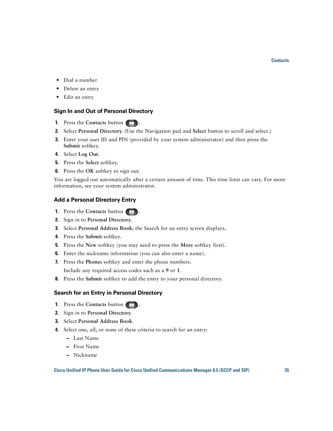 Cisco Systems IP Phone 8941 and 8945 manual Sign in to Personal Directory 