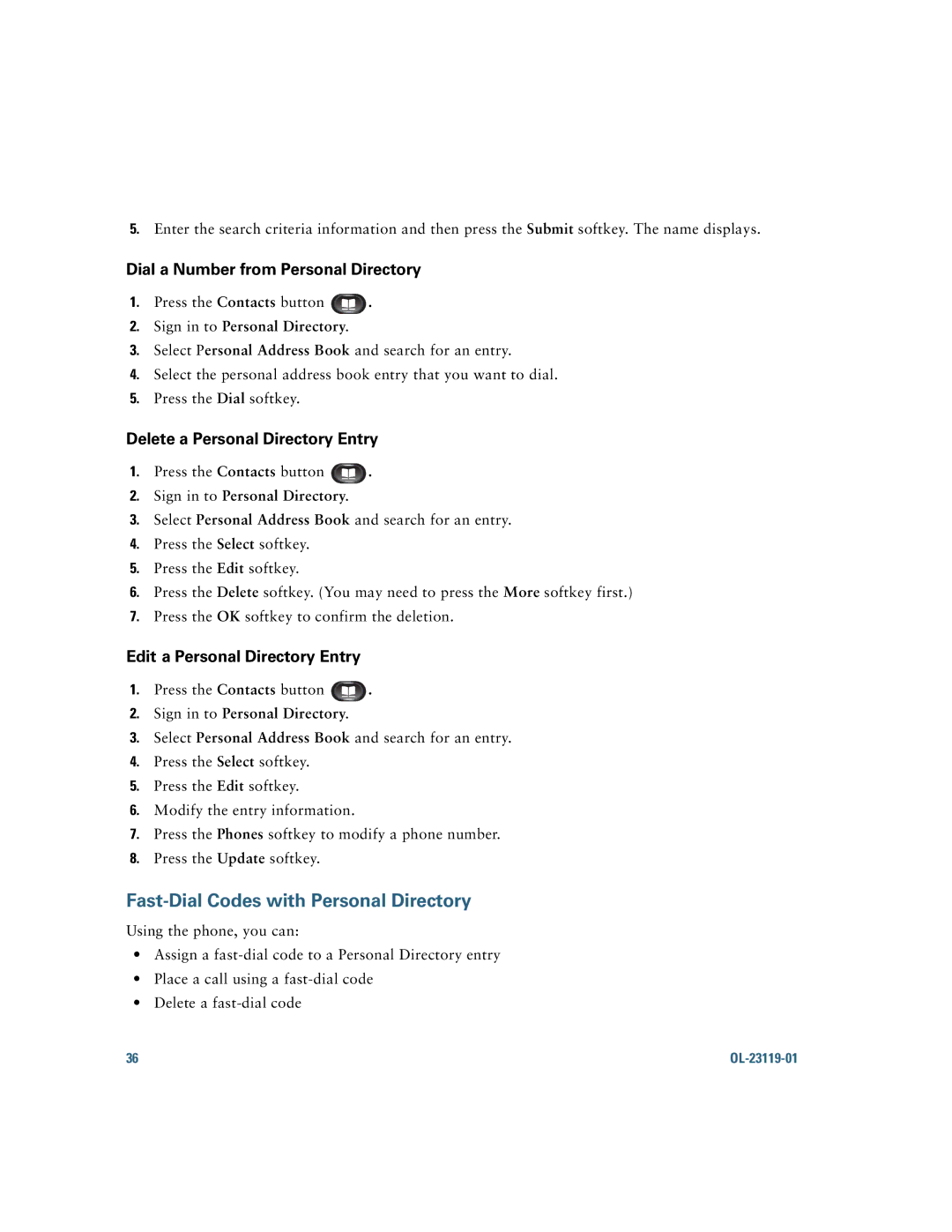 Cisco Systems IP Phone 8941 and 8945 manual Fast-Dial Codes with Personal Directory, Dial a Number from Personal Directory 