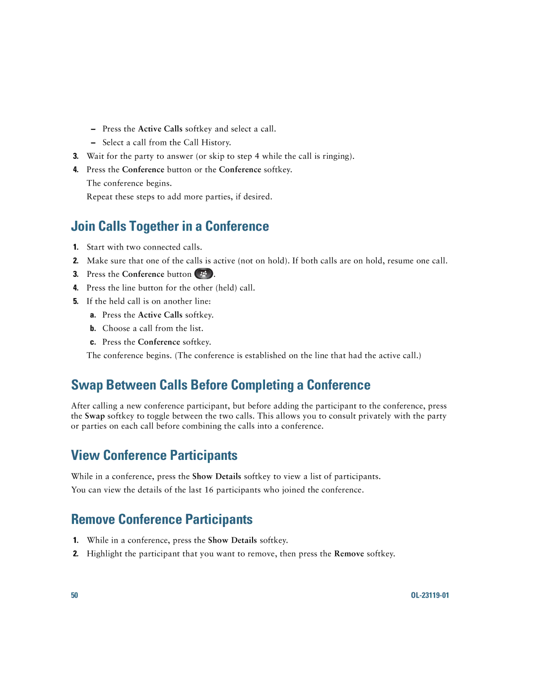 Cisco Systems IP Phone 8941 and 8945 manual Join Calls Together in a Conference, View Conference Participants 