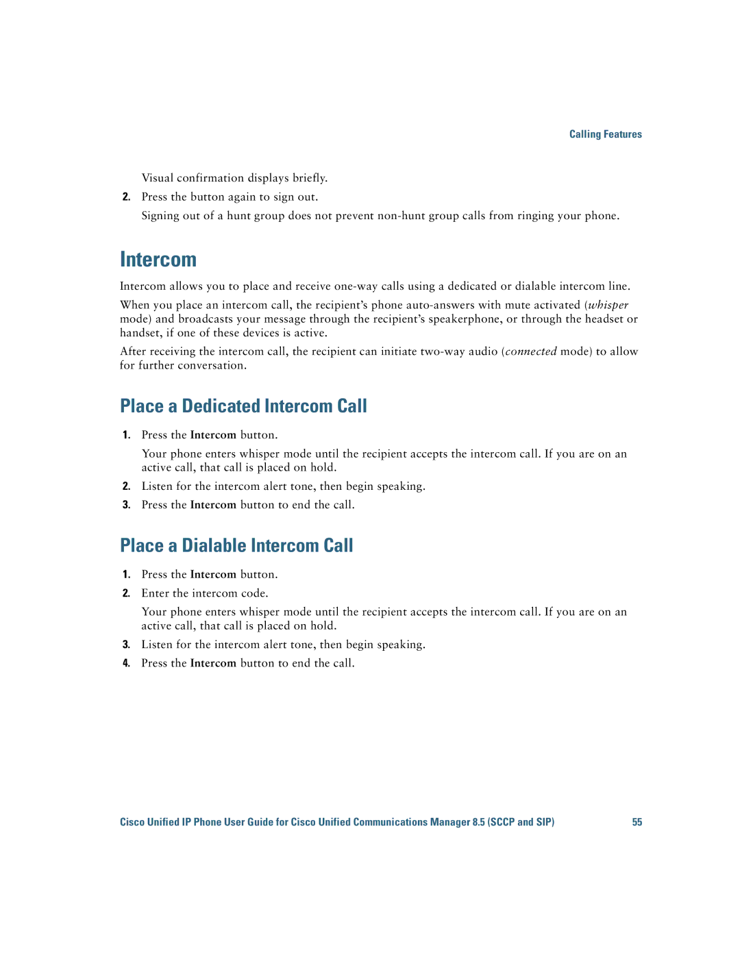 Cisco Systems IP Phone 8941 and 8945 manual Place a Dedicated Intercom Call, Place a Dialable Intercom Call 