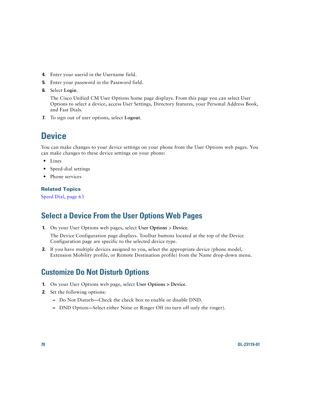 Cisco Systems IP Phone 8941 and 8945 Select a Device From the User Options Web Pages, Customize Do Not Disturb Options 