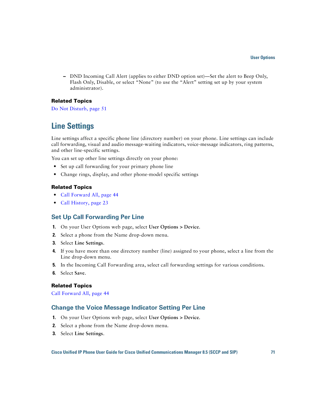 Cisco Systems IP Phone 8941 and 8945 manual Set Up Call Forwarding Per Line, Select Line Settings 