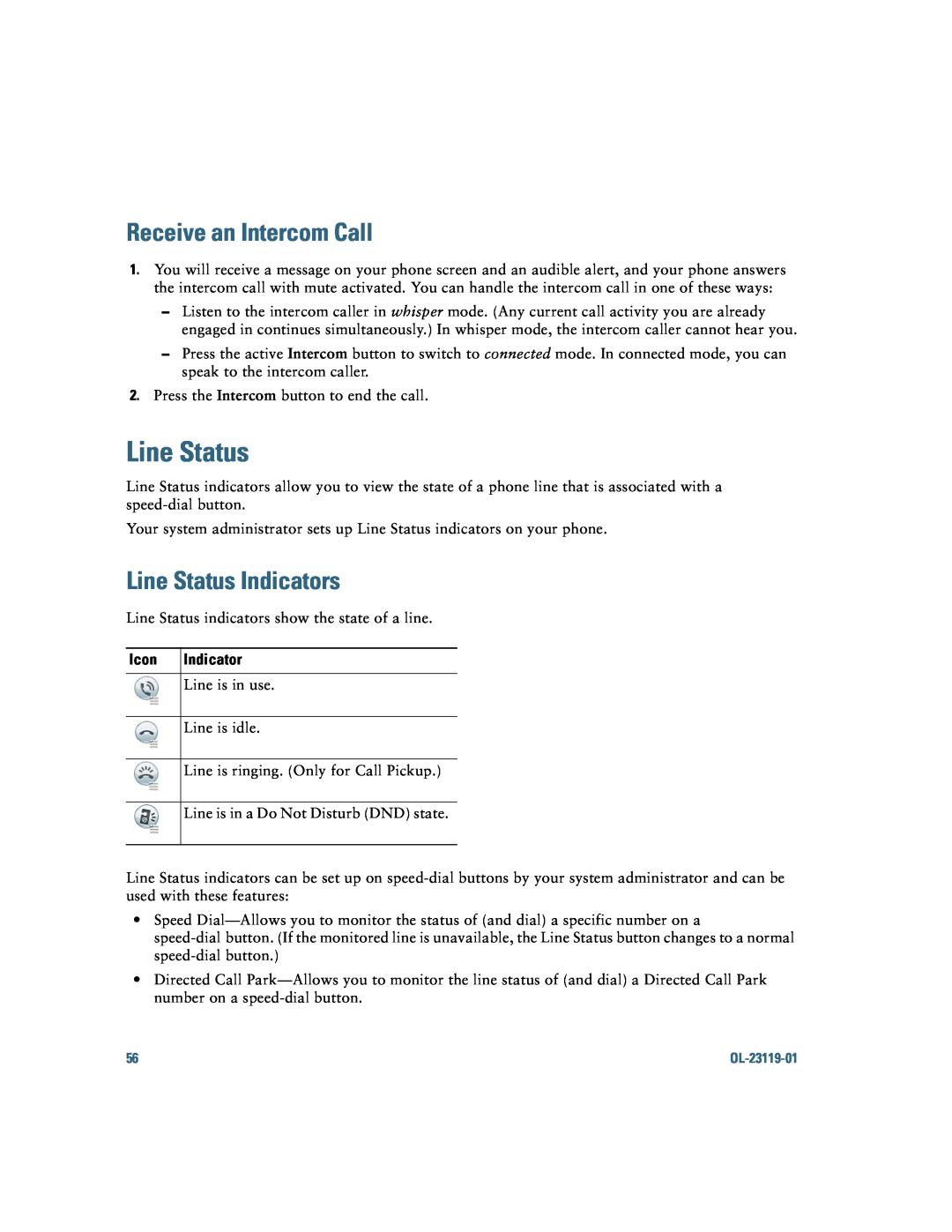 Cisco Systems IP Phone 8941 and 8945 manual Receive an Intercom Call, Line Status Indicators, Icon 