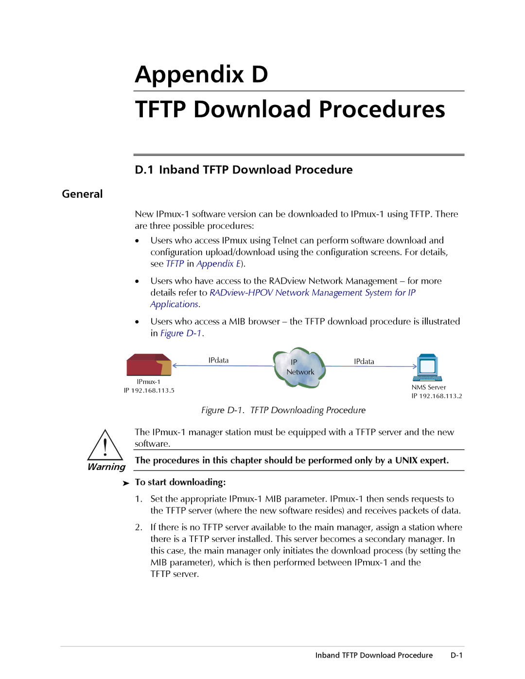 Cisco Systems IPMUX-1E operation manual Inband Tftp Download Procedure, Figure D-1. Tftp Downloading Procedure 