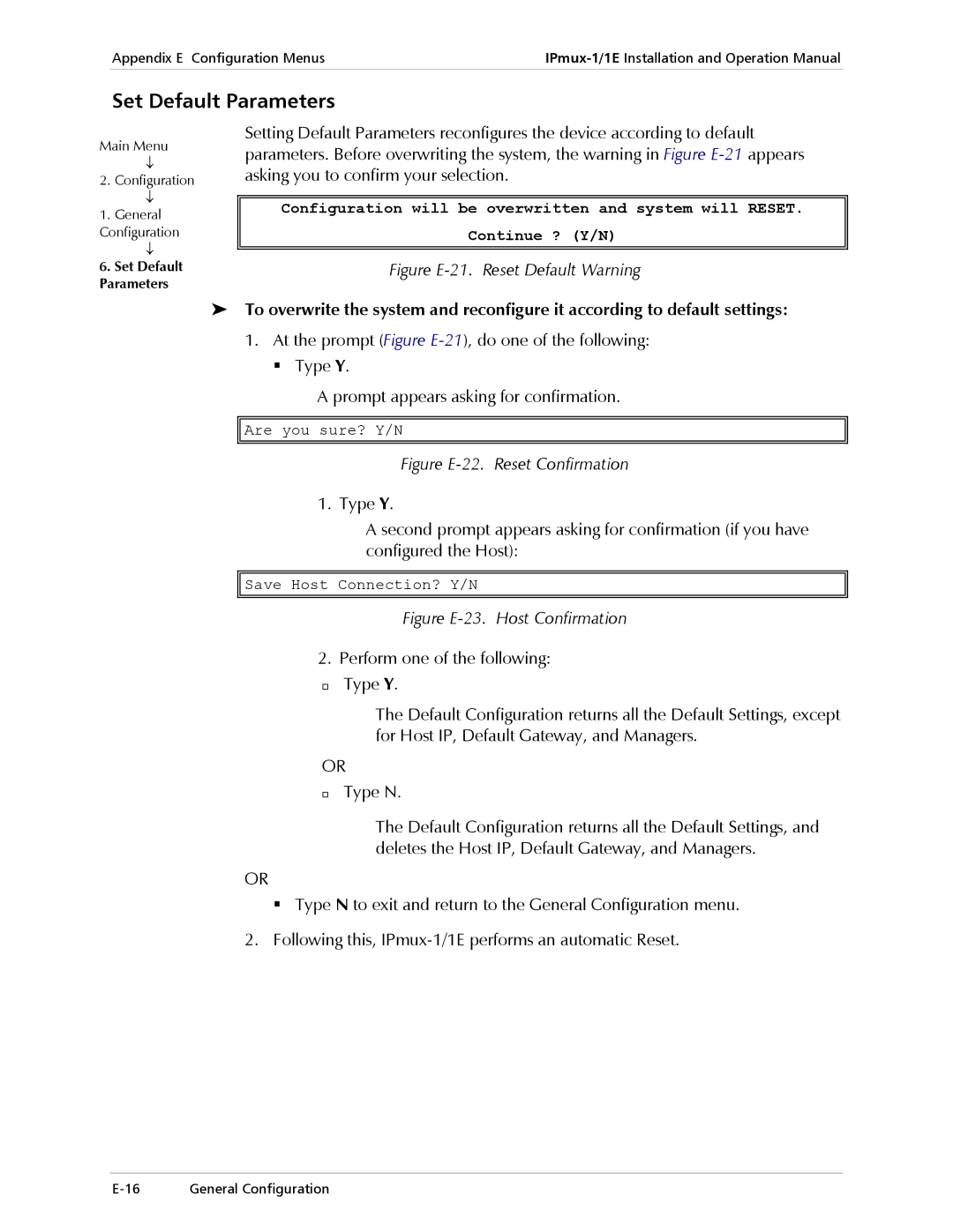 Cisco Systems IPMUX-1E operation manual Set Default Parameters, Figure E-21. Reset Default Warning 