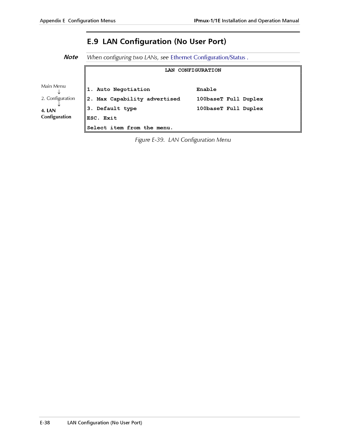 Cisco Systems IPMUX-1E operation manual LAN Configuration No User Port 