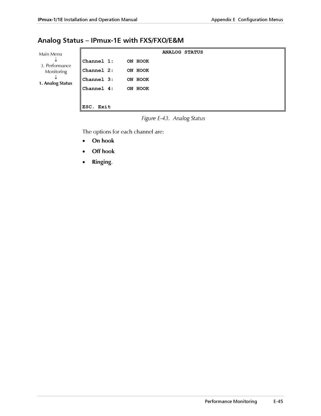 Cisco Systems IPMUX-1E operation manual Analog Status IPmux-1E with FXS/FXO/E&M, On hook Off hook Ringing 