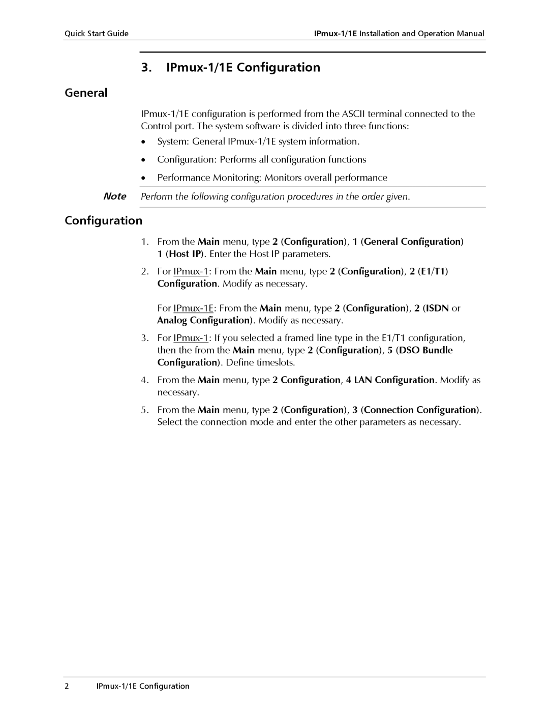 Cisco Systems IPMUX-1E operation manual IPmux-1/1E Configuration, General 