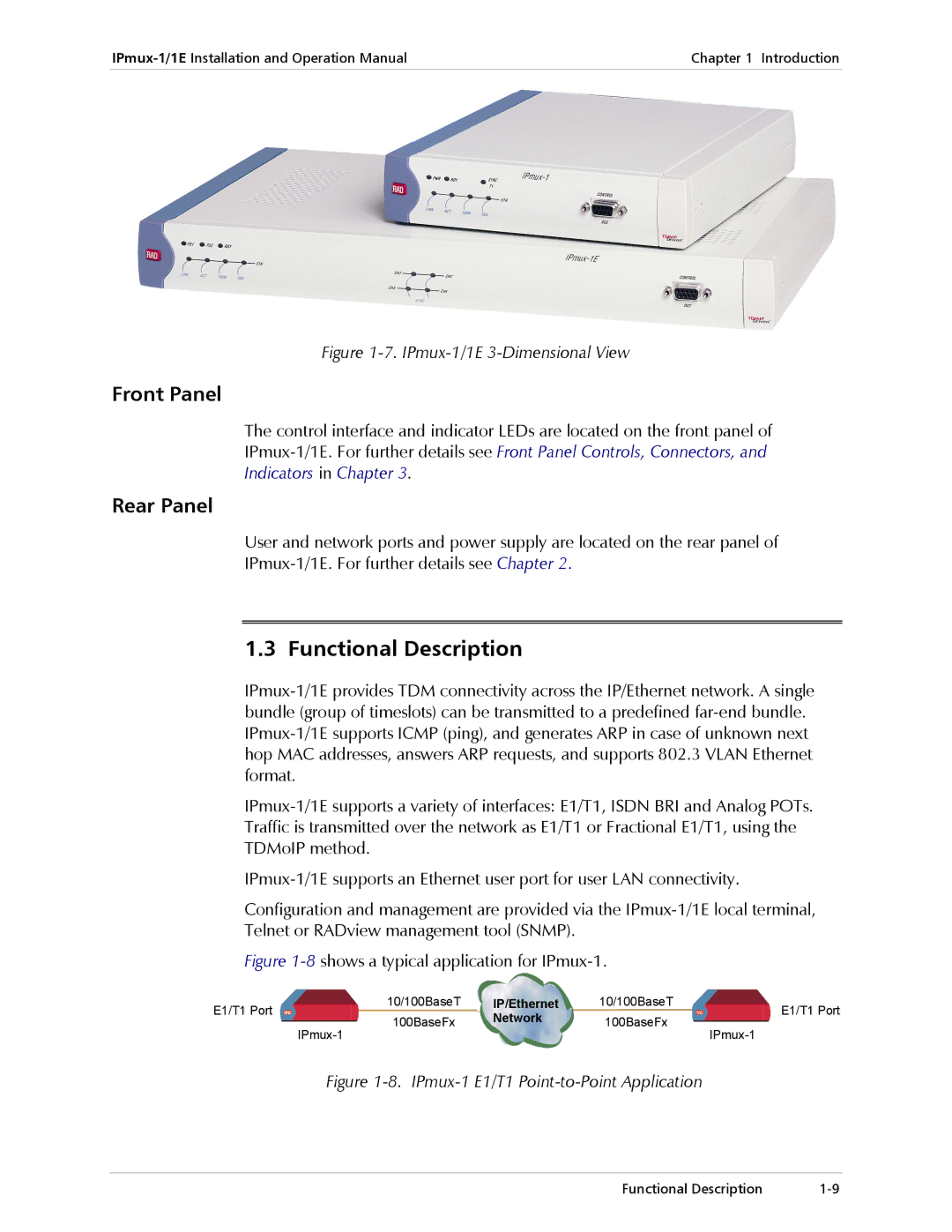 Cisco Systems IPMUX-1E operation manual Functional Description, Front Panel, Rear Panel 