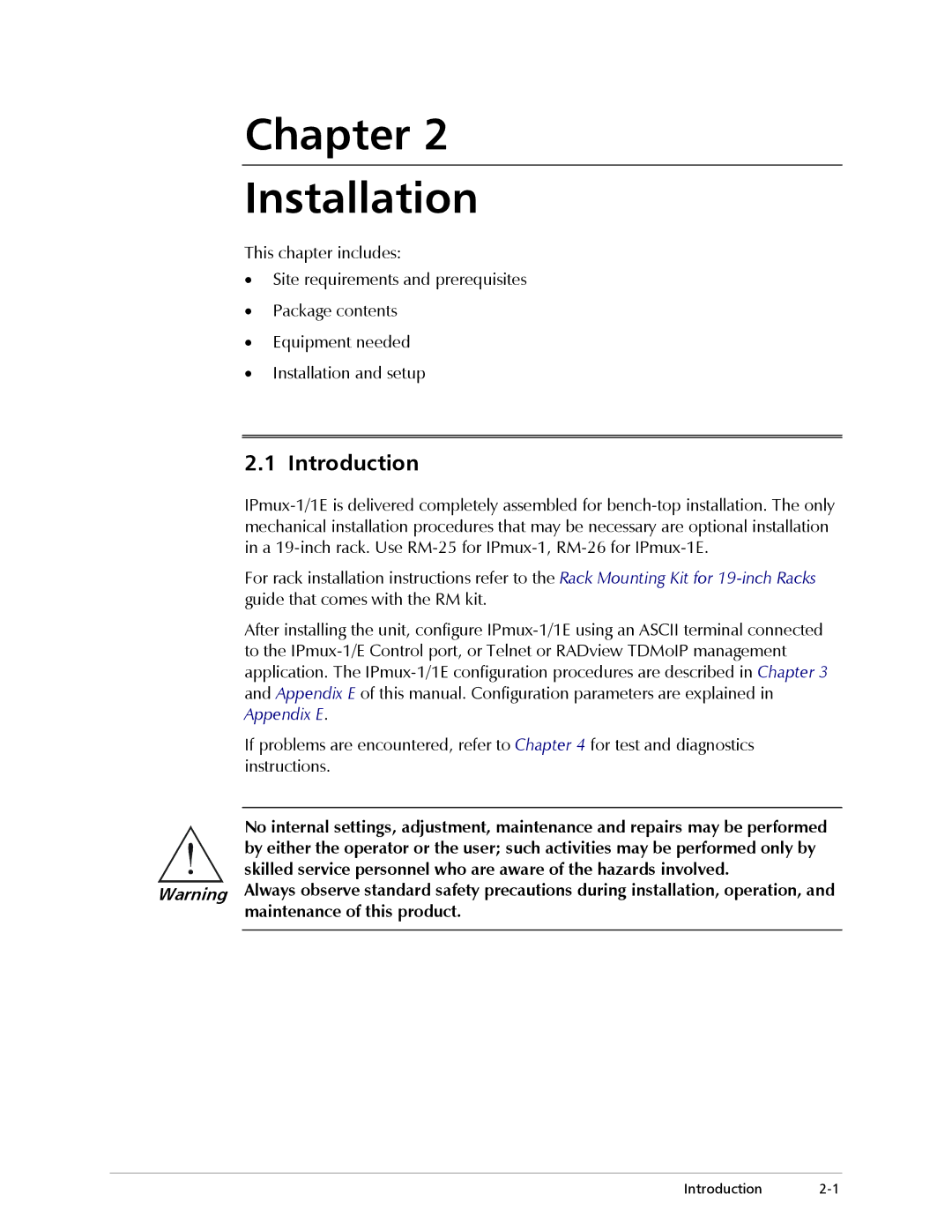 Cisco Systems IPMUX-1E operation manual Chapter Installation, Introduction 