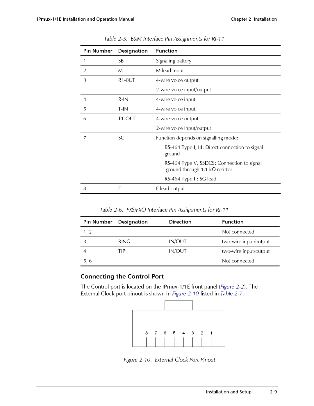 Cisco Systems IPMUX-1E operation manual Connecting the Control Port, E&M Interface Pin Assignments for RJ-11 