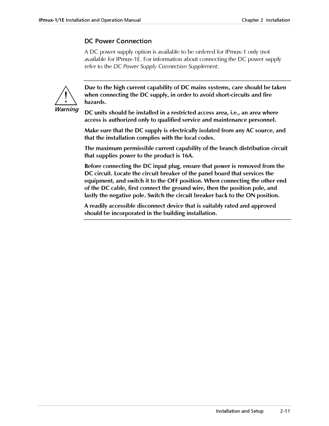 Cisco Systems IPMUX-1E operation manual DC Power Connection 