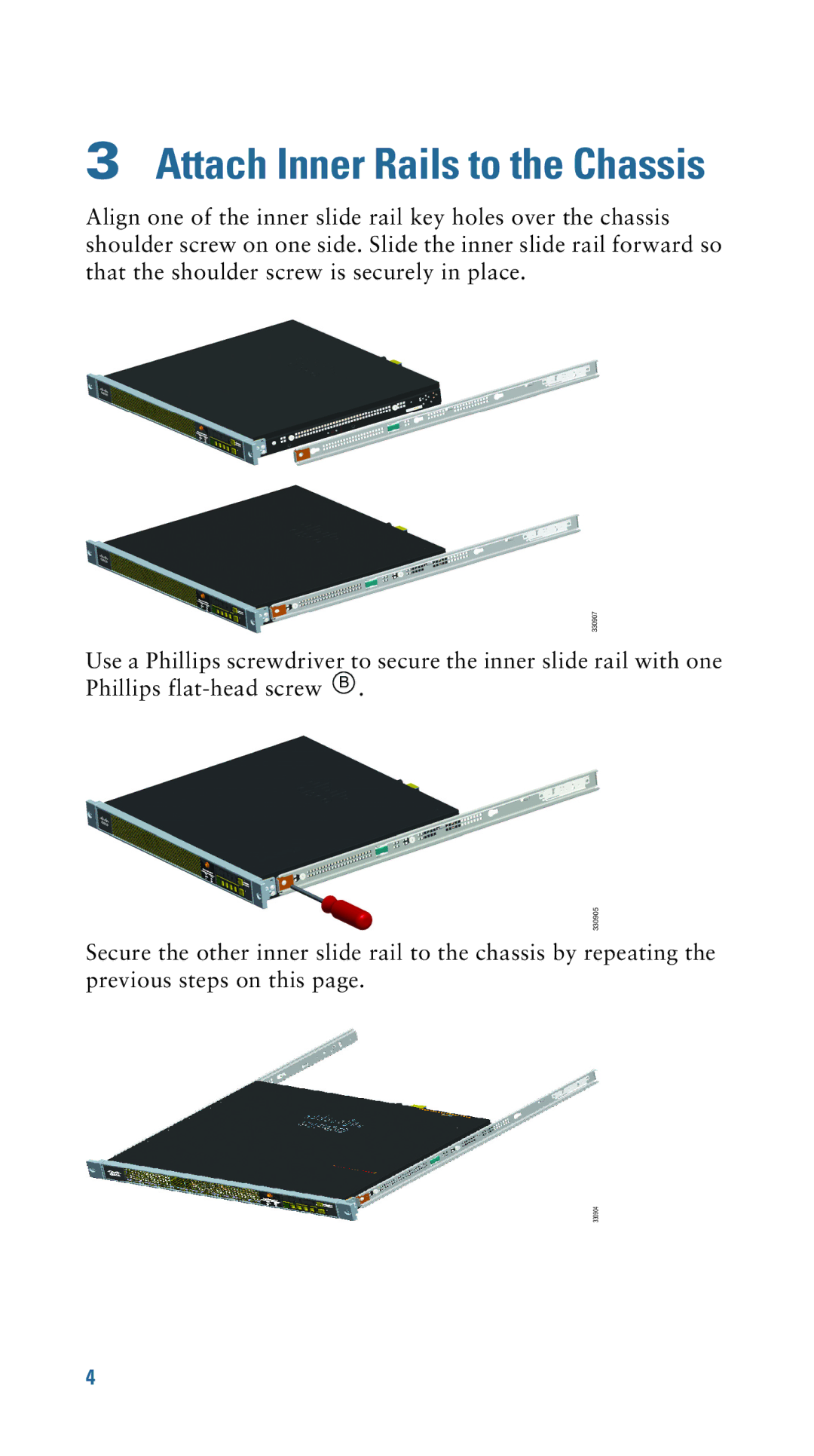 Cisco Systems M170, IPS4345, IPS4360, S170, C170, 5512-X, 5525-X, 5515-X, ASA5500XSSD120, 5545-X Attach Inner Rails to the Chassis 