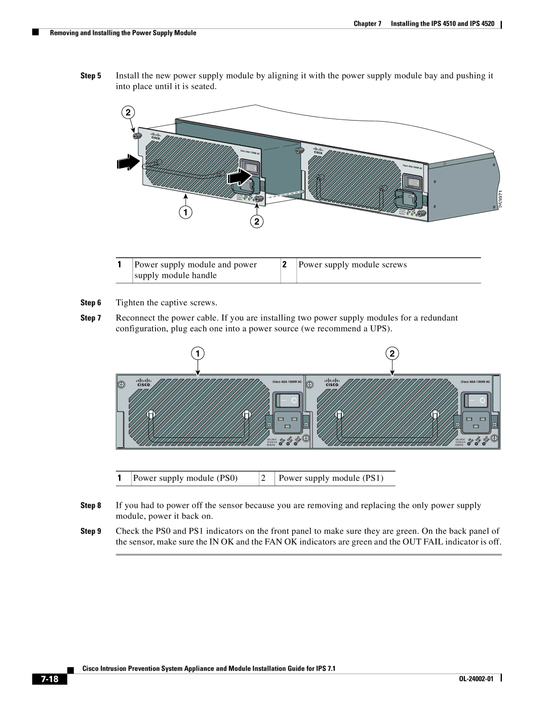 Cisco Systems IPS4510K9, IPS4520K9 specifications Tighten the captive screws 