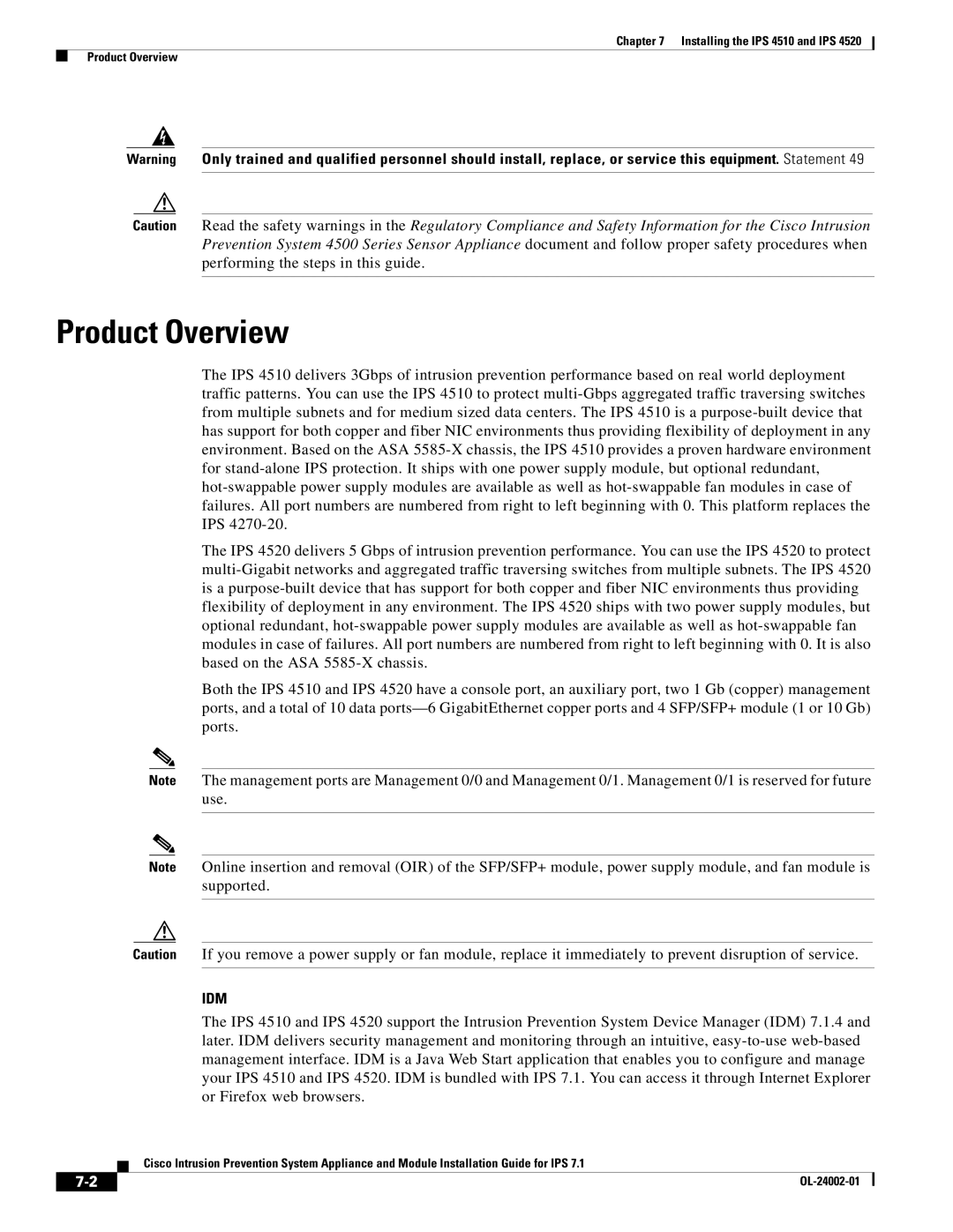 Cisco Systems IPS4510K9, IPS4520K9 specifications Product Overview, Idm 