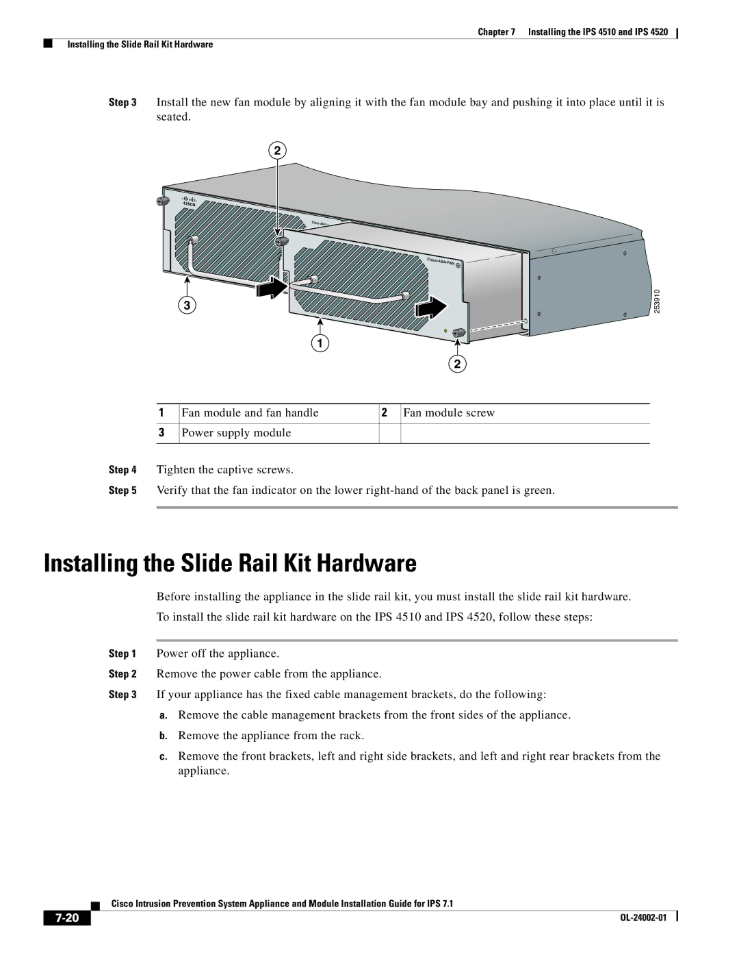 Cisco Systems IPS4510K9, IPS4520K9 specifications Installing the Slide Rail Kit Hardware 