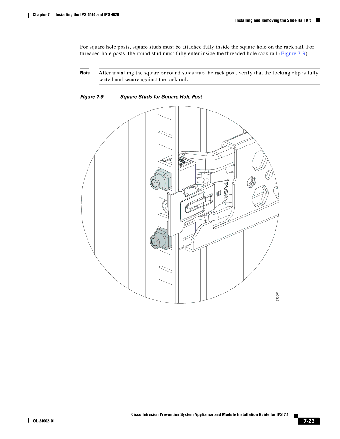 Cisco Systems IPS4520K9, IPS4510K9 specifications Square Studs for Square Hole Post 