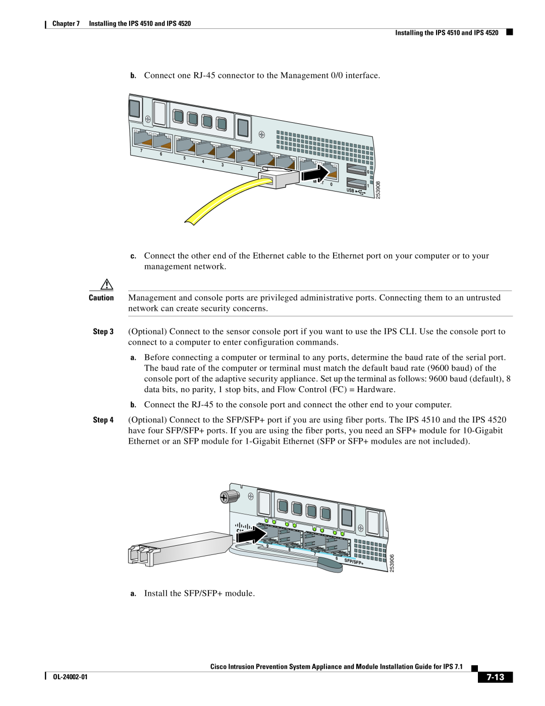 Cisco Systems IPS4520K9, IPS4510K9 specifications 7-13, a.Install the SFP/SFP+ module 