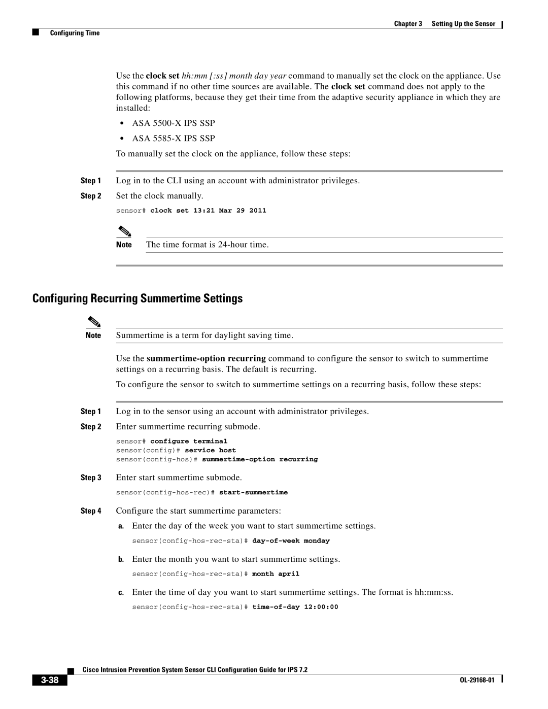 Cisco Systems IPS4510K9 manual Configuring Recurring Summertime Settings, Enter start summertime submode 