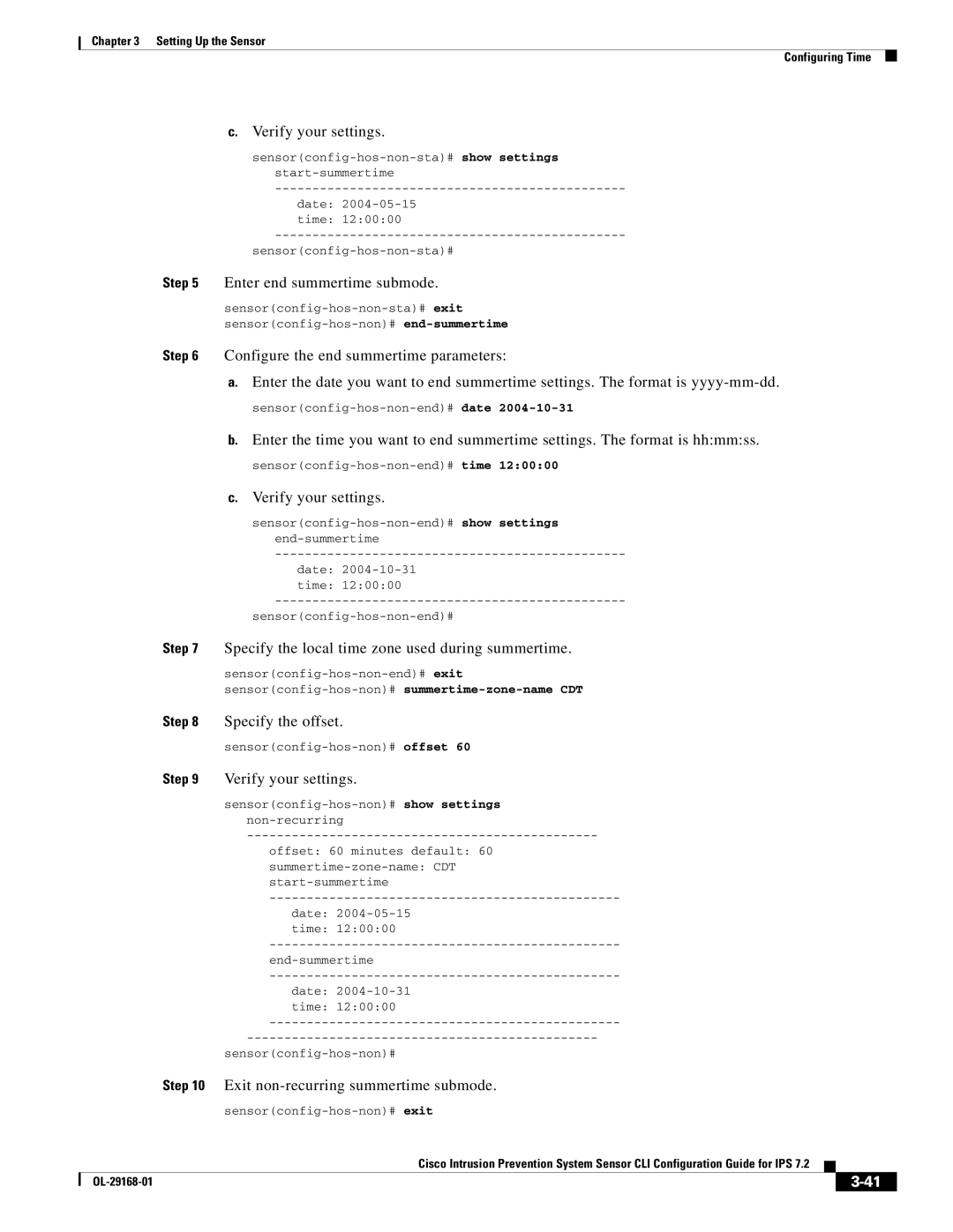 Cisco Systems IPS4510K9 manual Exit non-recurring summertime submode 