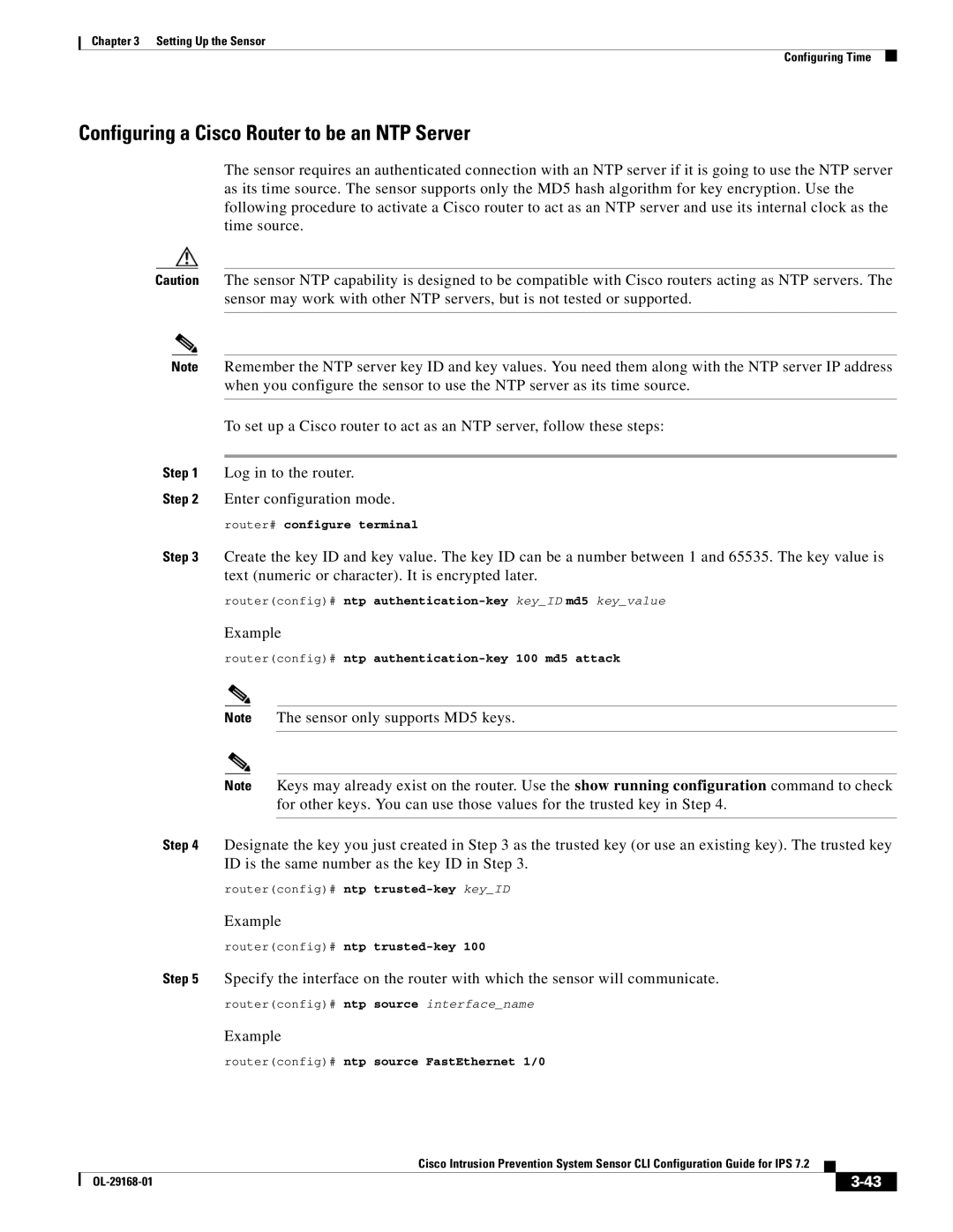 Cisco Systems IPS4510K9 manual Configuring a Cisco Router to be an NTP Server, Example 