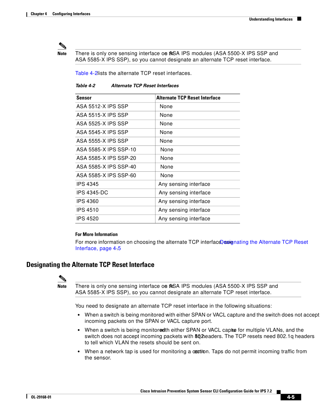 Cisco Systems IPS4510K9 Designating the Alternate TCP Reset Interface, 2lists the alternate TCP reset interfaces, None 