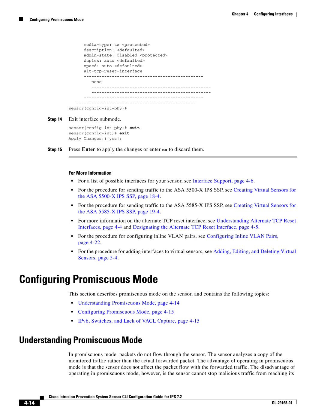 Cisco Systems IPS4510K9 manual Configuring Promiscuous Mode, Understanding Promiscuous Mode, Exit interface submode 