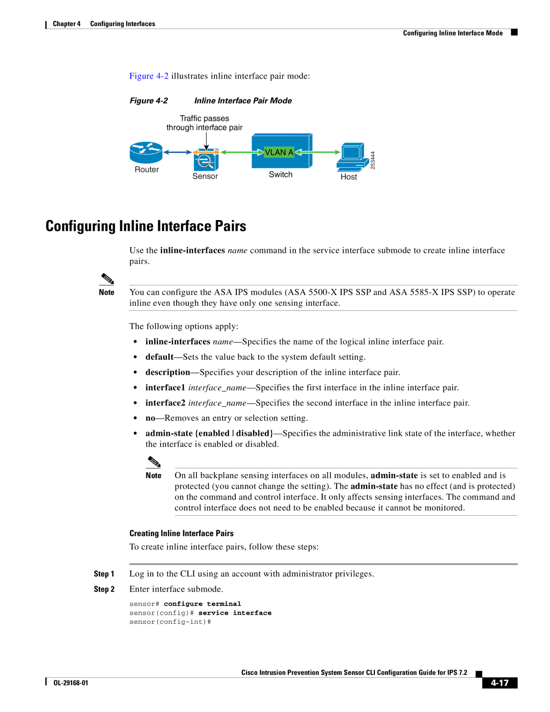 Cisco Systems IPS4510K9 manual Configuring Inline Interface Pairs, Creating Inline Interface Pairs 