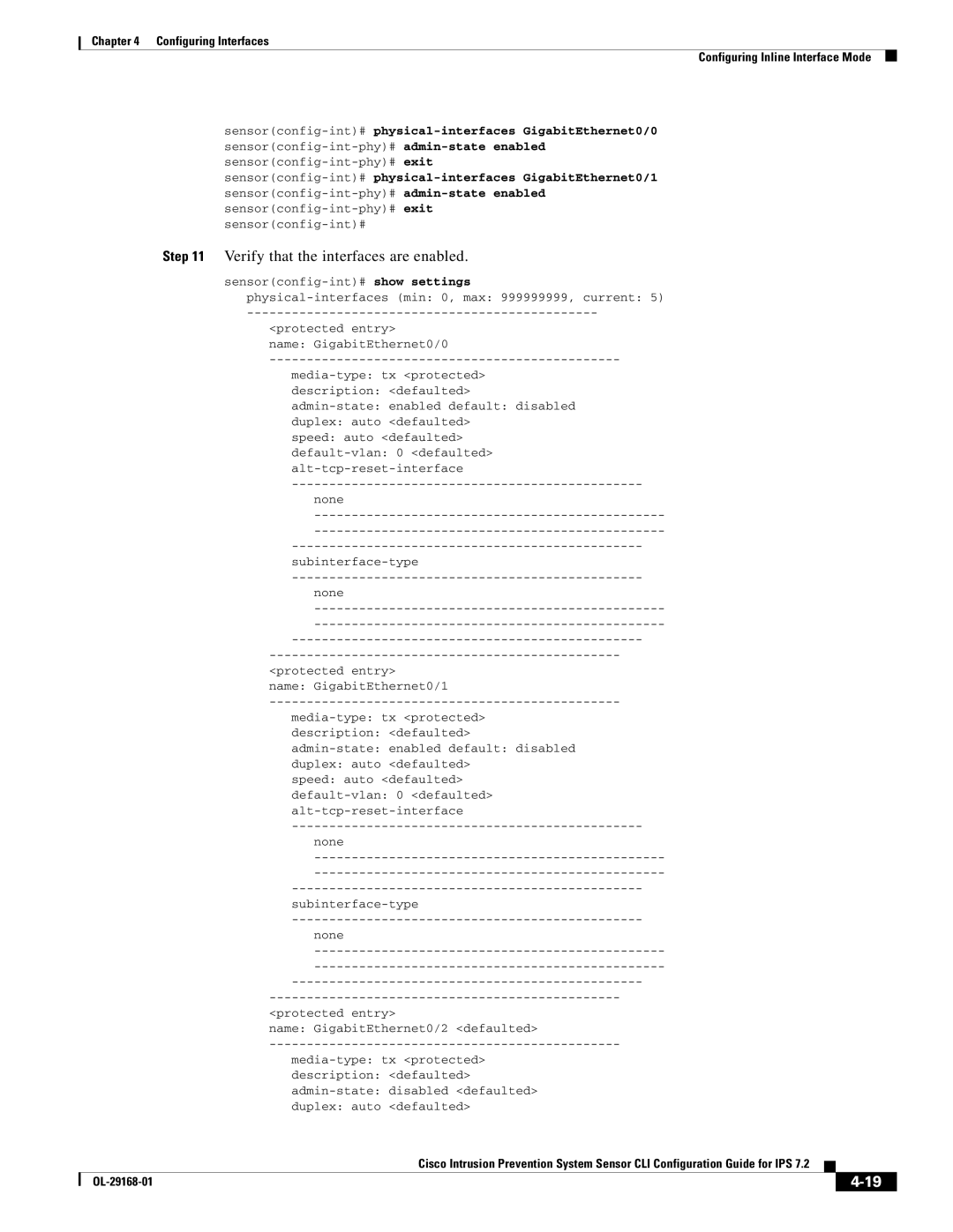 Cisco Systems IPS4510K9 manual Verify that the interfaces are enabled 