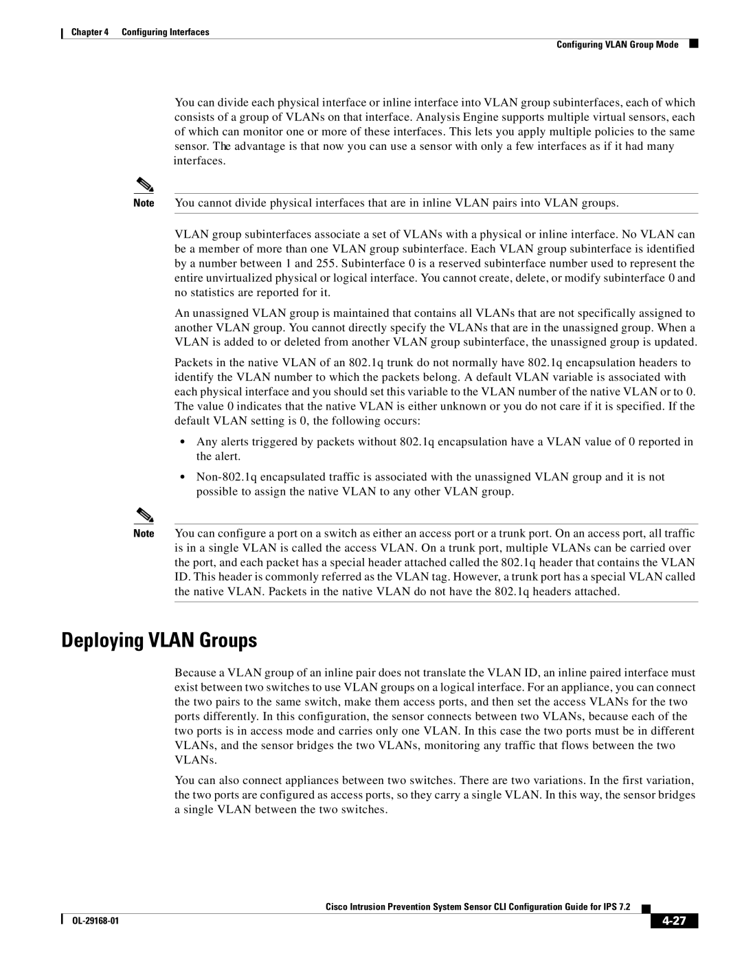 Cisco Systems IPS4510K9 manual Deploying Vlan Groups 