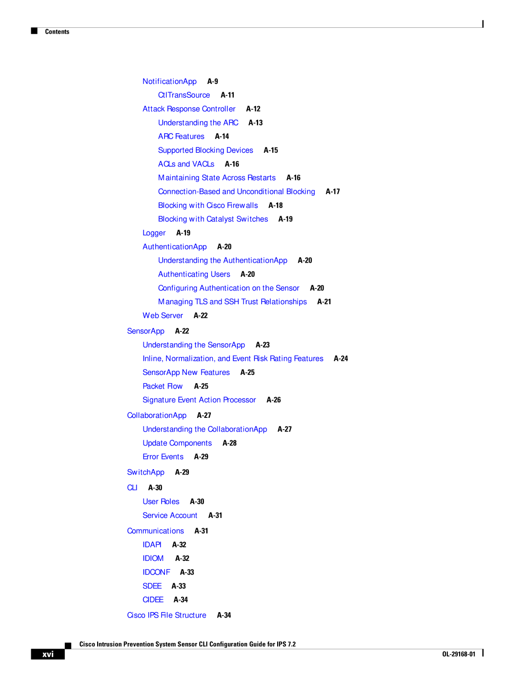 Cisco Systems IPS4510K9 manual NotificationApp, Xvi 