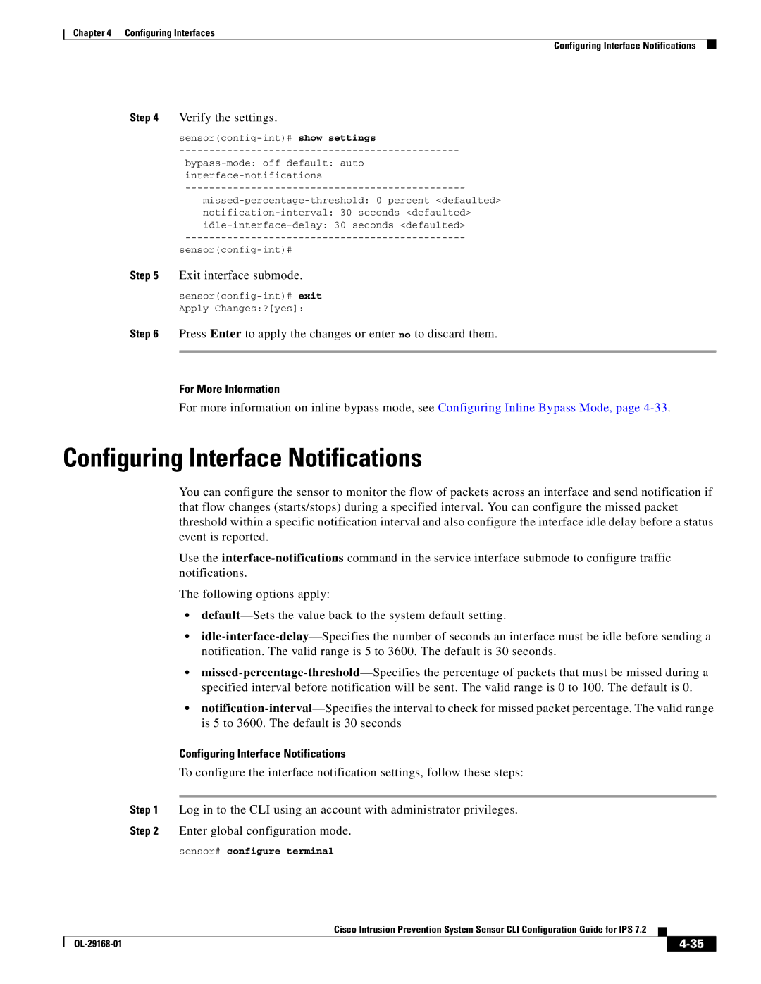 Cisco Systems IPS4510K9 manual Configuring Interface Notifications 