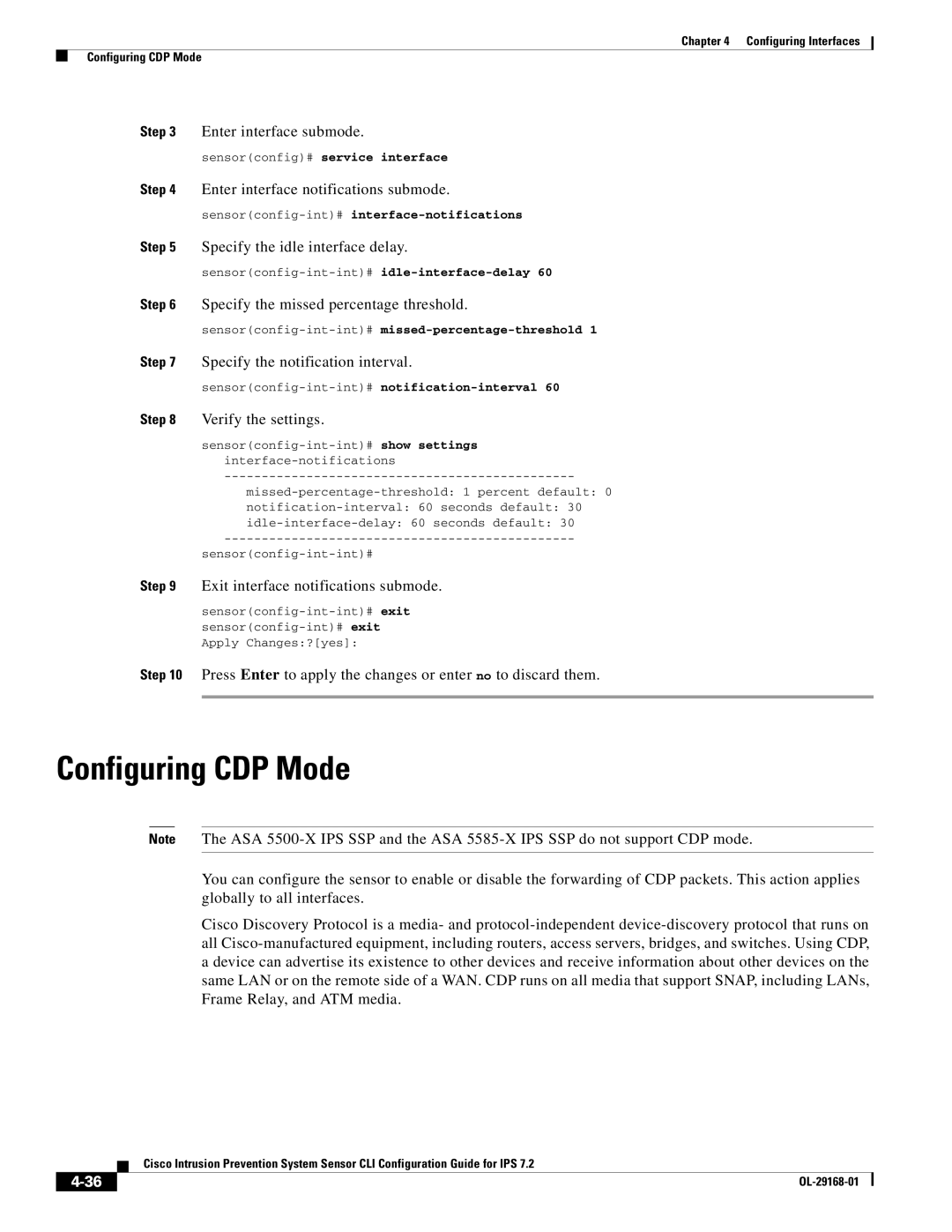 Cisco Systems IPS4510K9 manual Configuring CDP Mode 