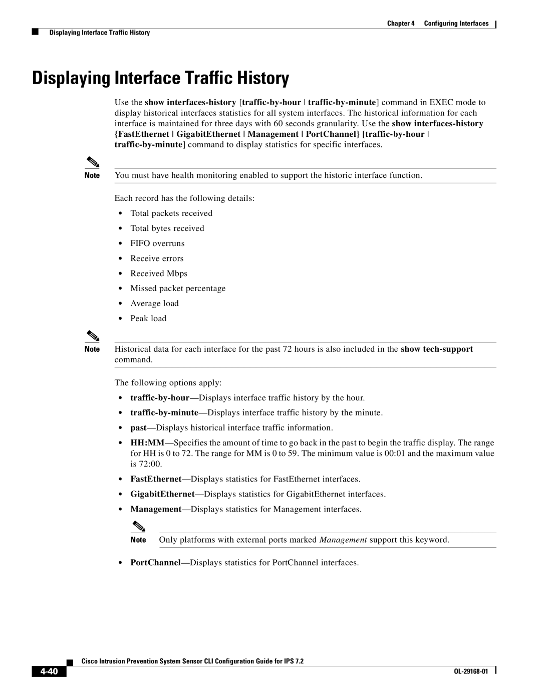 Cisco Systems IPS4510K9 manual Displaying Interface Traffic History 