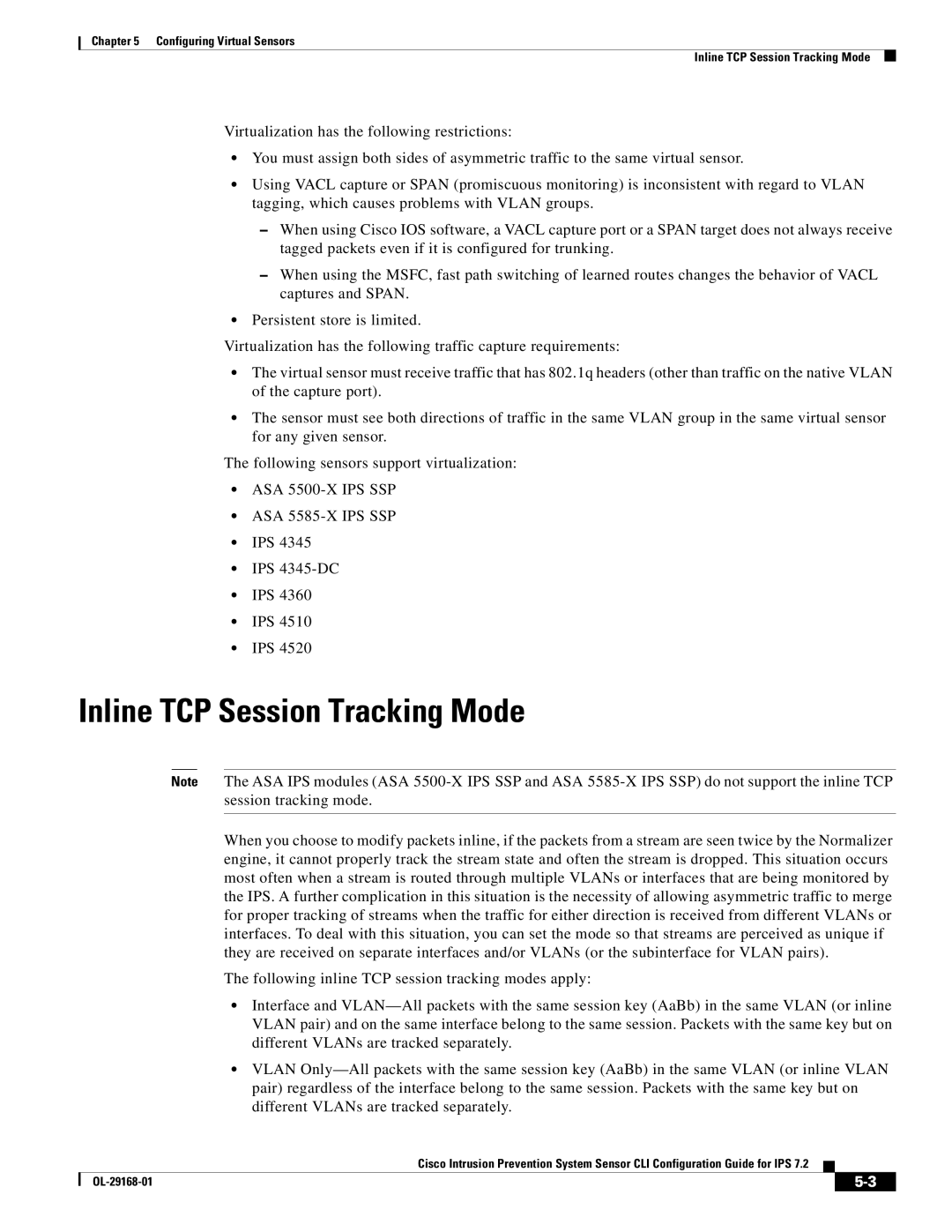 Cisco Systems IPS4510K9 manual Inline TCP Session Tracking Mode 