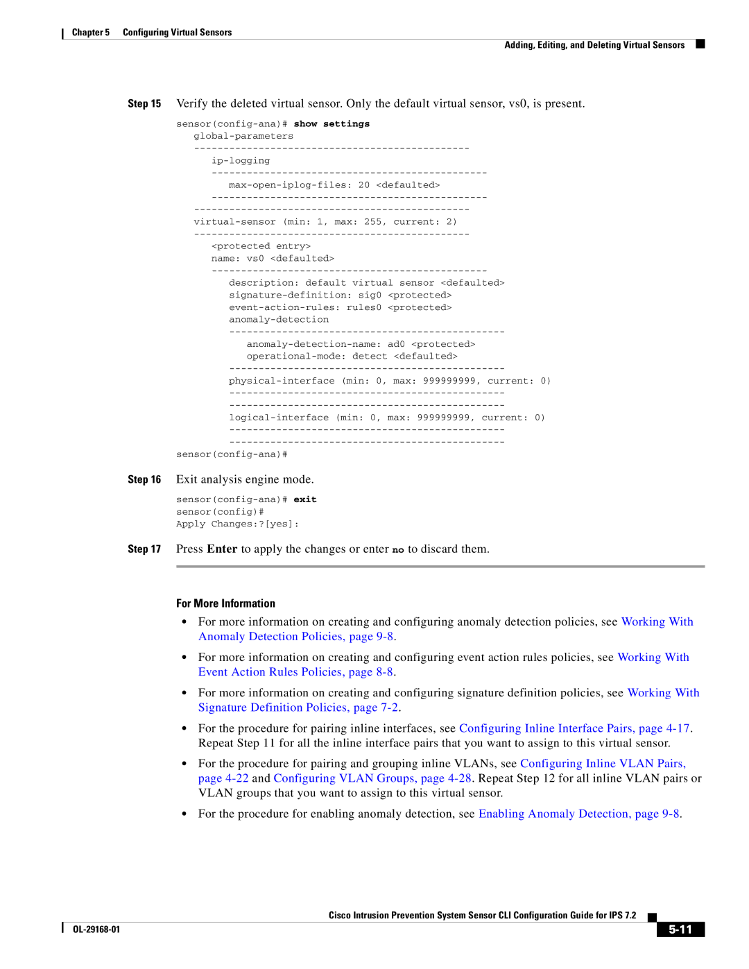 Cisco Systems IPS4510K9 manual Sensorconfig-ana# exit 