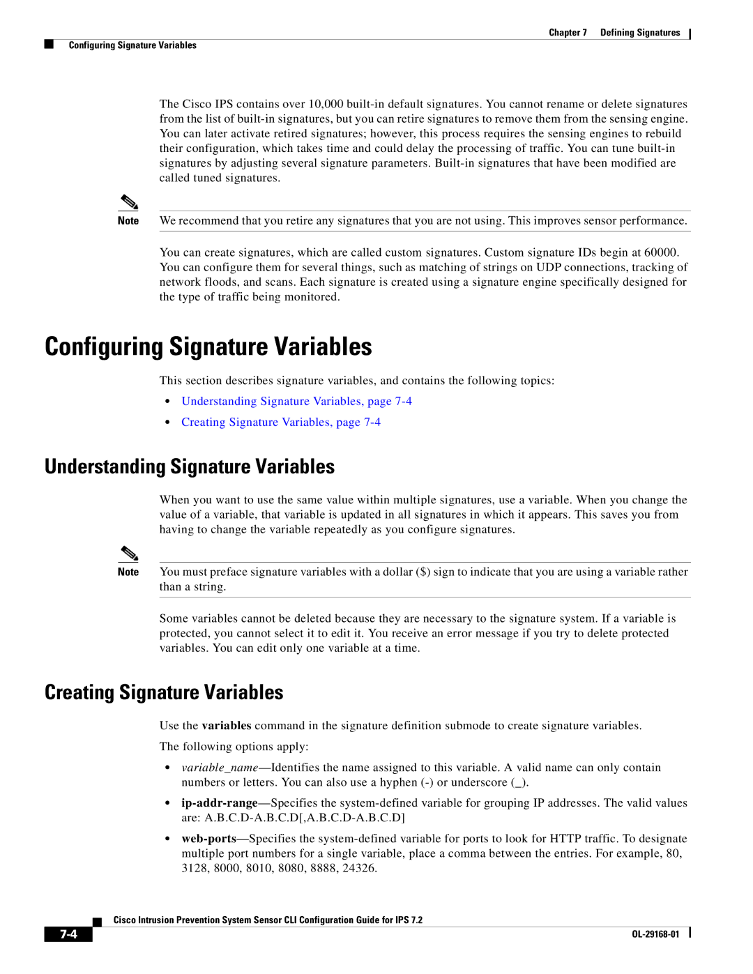 Cisco Systems IPS4510K9 Configuring Signature Variables, Understanding Signature Variables, Creating Signature Variables 