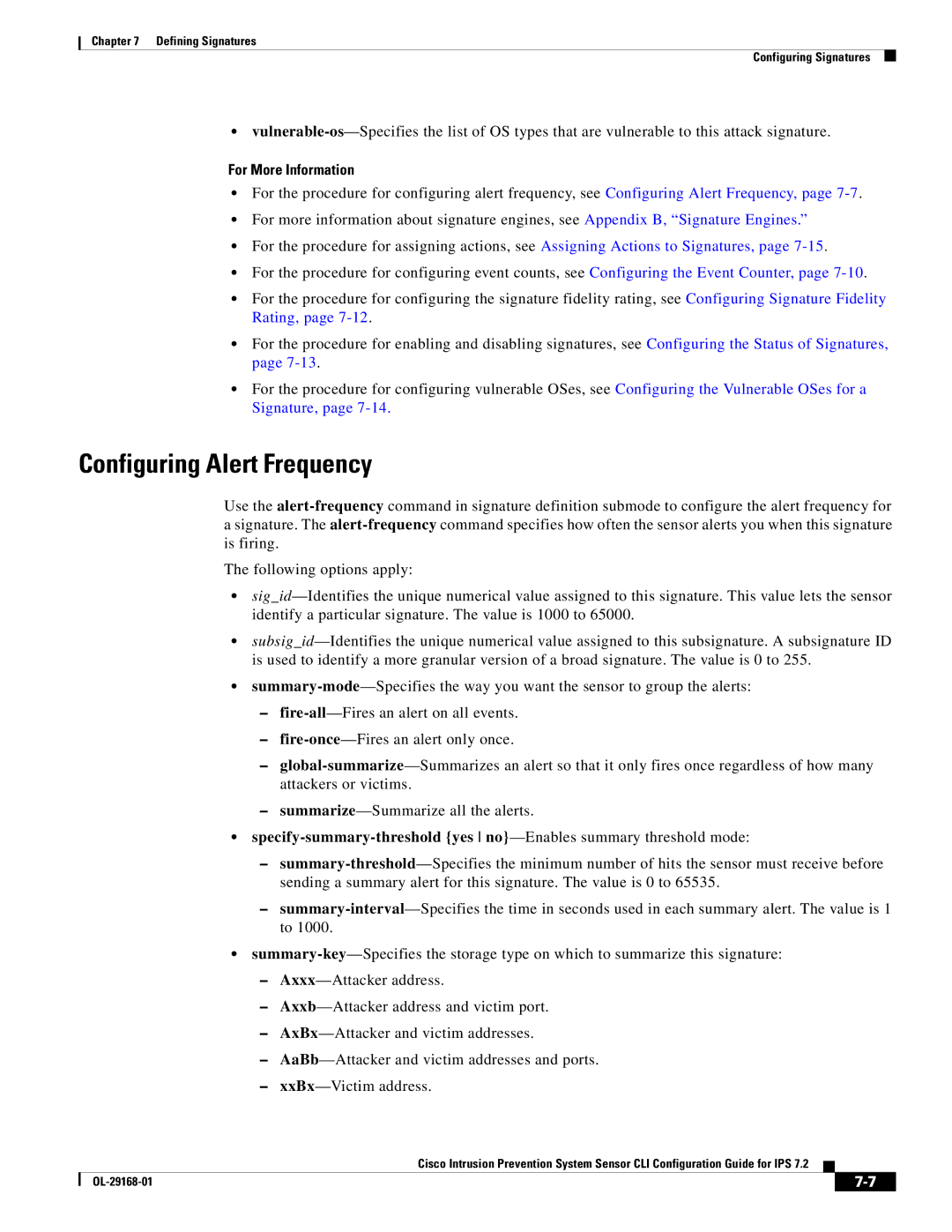 Cisco Systems IPS4510K9 manual Configuring Alert Frequency, For More Information 