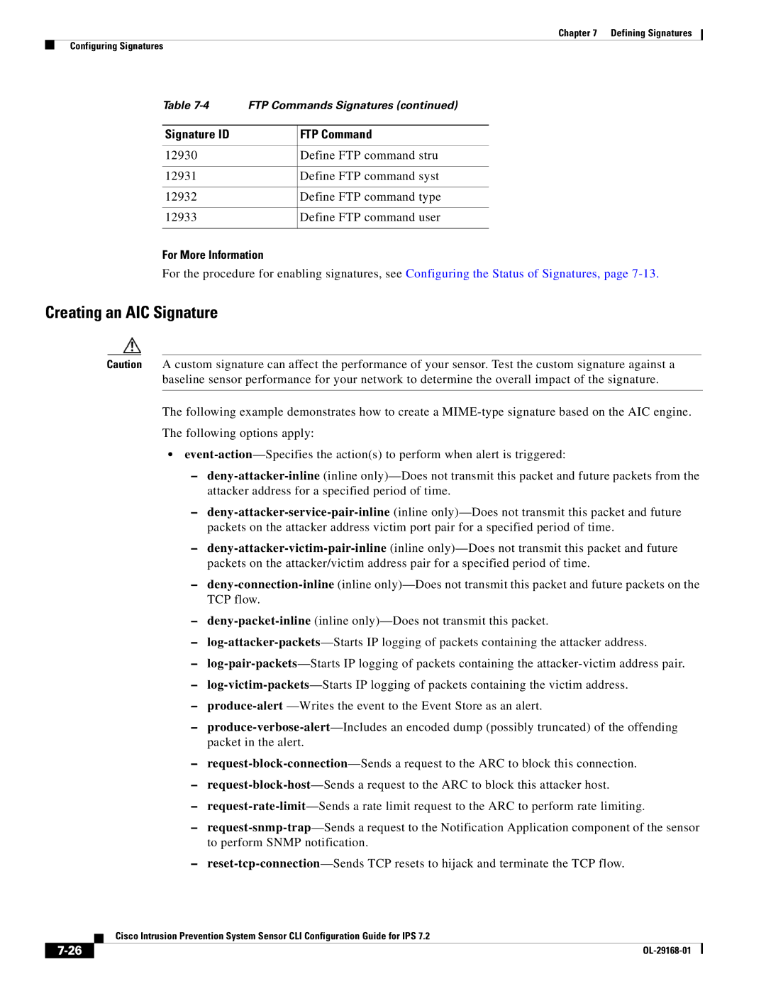 Cisco Systems IPS4510K9 manual Creating an AIC Signature 