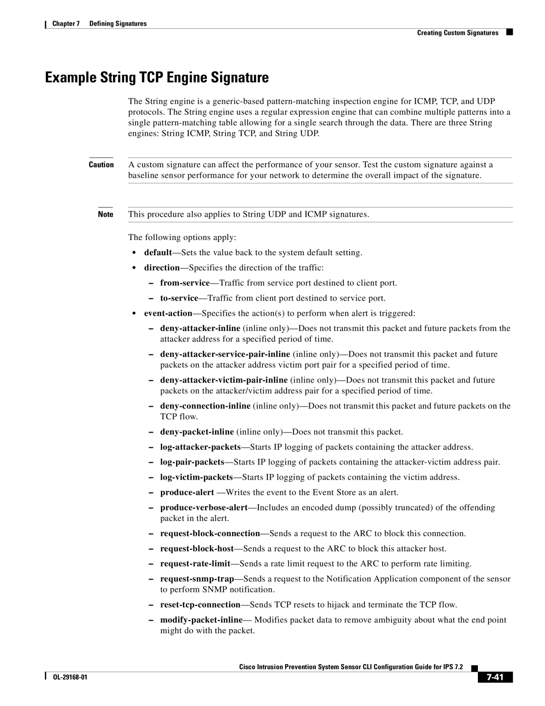 Cisco Systems IPS4510K9 manual Example String TCP Engine Signature 