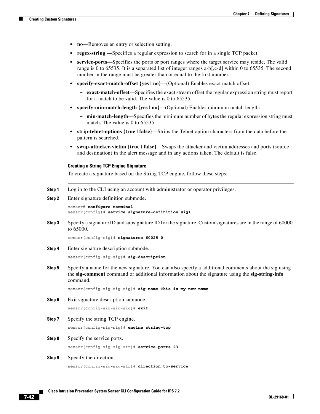 Cisco Systems IPS4510K9 manual Creating a String TCP Engine Signature 