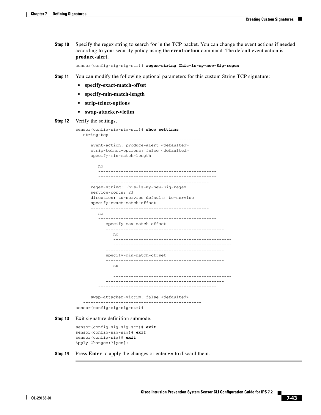 Cisco Systems IPS4510K9 manual Verify the settings 