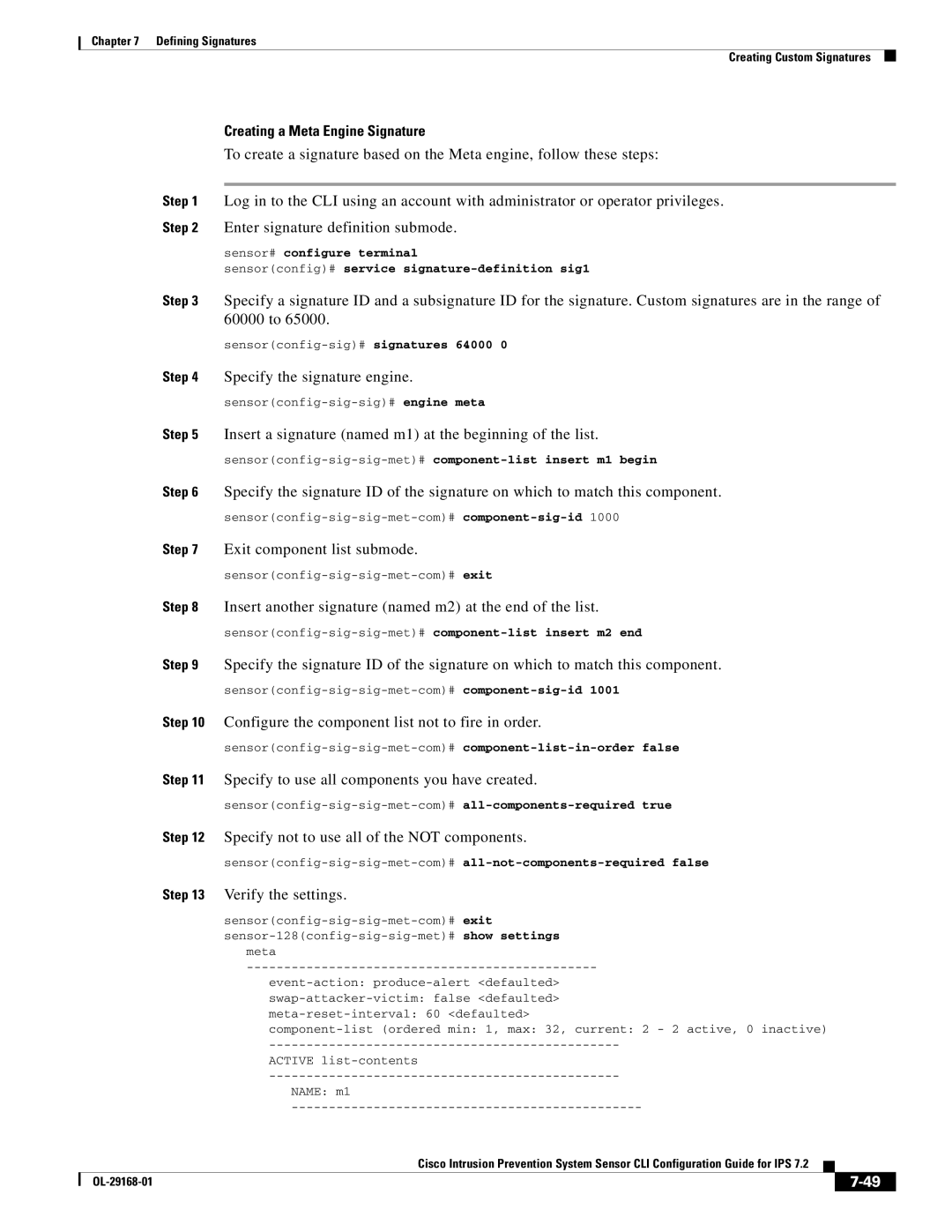 Cisco Systems IPS4510K9 manual Creating a Meta Engine Signature 