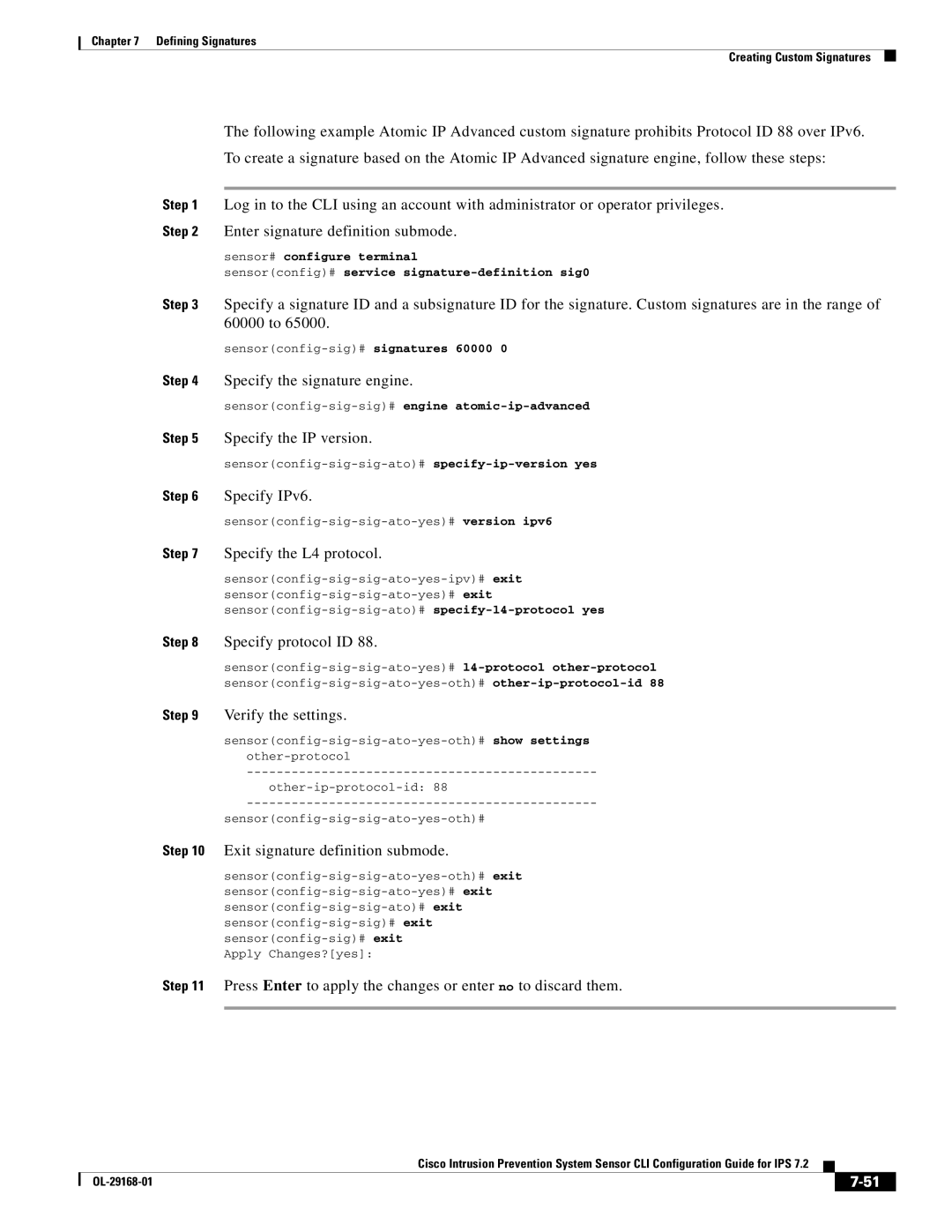 Cisco Systems IPS4510K9 manual Specify the IP version, Specify IPv6, Specify the L4 protocol, Specify protocol ID 