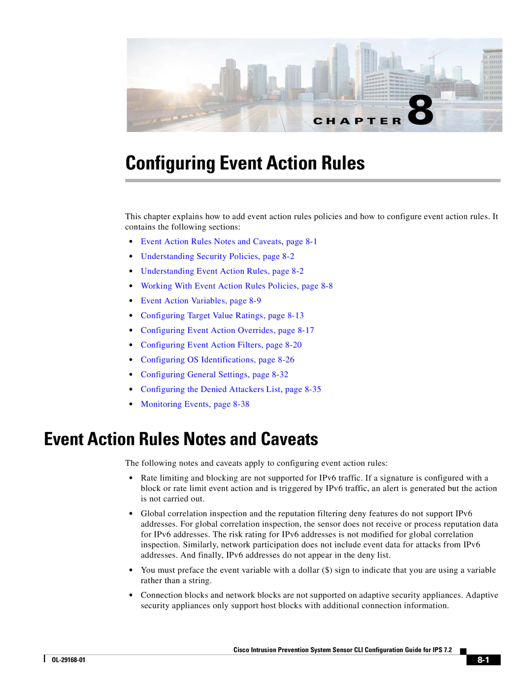 Cisco Systems IPS4510K9 manual Configuring Event Action Rules, Event Action Rules Notes and Caveats 